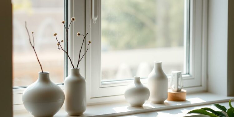 wohnzimmer fensterbank deko modern